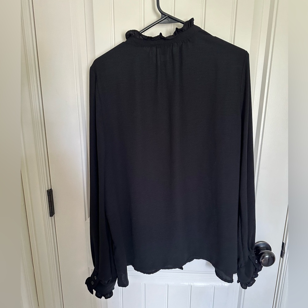 Halogen Black Ruffle Button Down Blouse - image 2